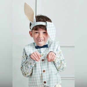 🐰Meri Meri Dusty Mint Gingham 2-Piece Bunny Costume Vest & Ears Set O/S